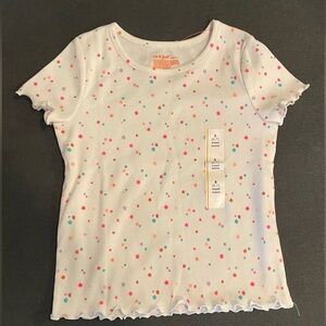 Cat & Jack small size 6 7 white lettuce edge ribbed top shirt blouse girls short